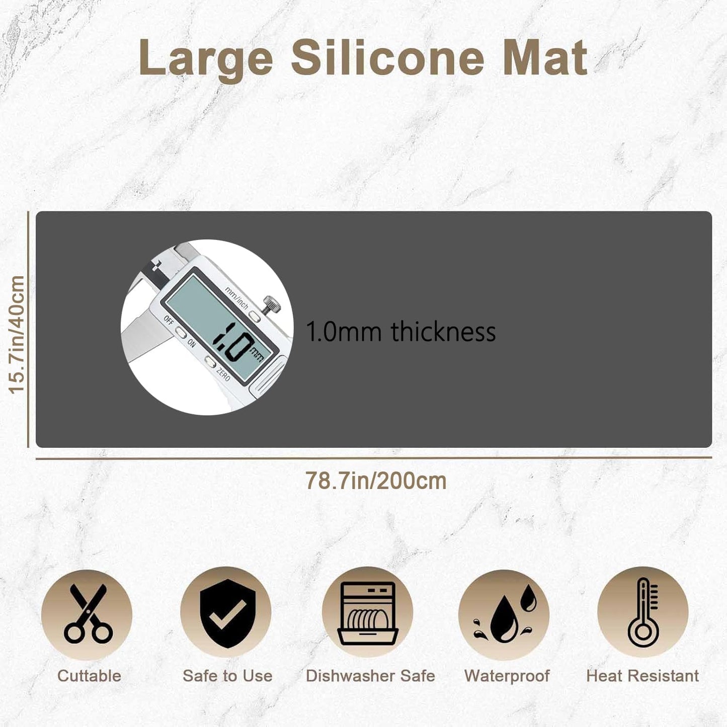 78.7"x15.7"(200cmx40cm) Large Silicone Mats for Countertop, Heat Resistant Mat, Waterproof Nonslip Silicone Kitchen Counter Mat, Nonstick Table Placemat, Multipurpose Mat, Dark Gray