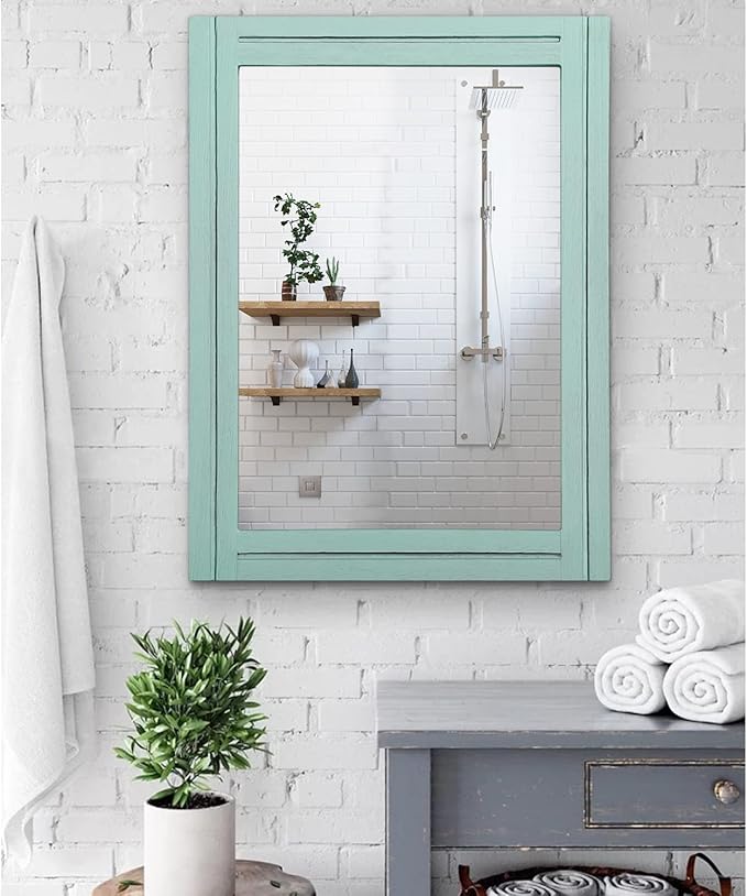 AAZZKANG Wood Framed Wall Mirror Large 65 x 45 cm Rectangle Rustic Vanity - Image 4