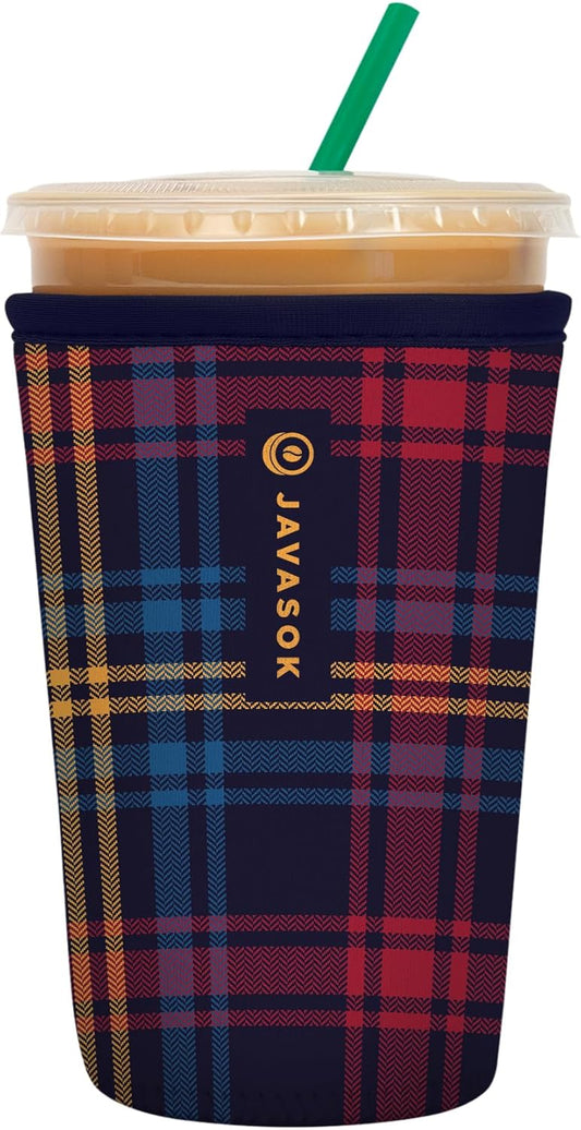 Sok It JavaSok Iced Coffee & Cold Soda Insulated Neoprene Cup Sleeve (Tartan Royale, Medium: 22-28oz)