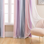 XiDi Curtains for Bedroom Decor, Rainbow GreyPinkPu-52-90 - Image 4