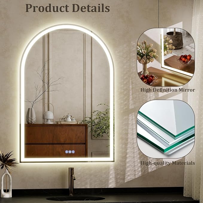 BEAUTYPEAK LED Arch Bathroom Mirrors - Image 6