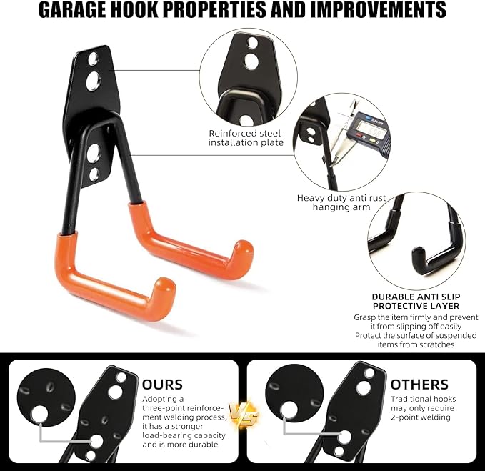 6-Pack Small Square Heavy Duty Garage Hooks, Utility Room Storage - Image 3