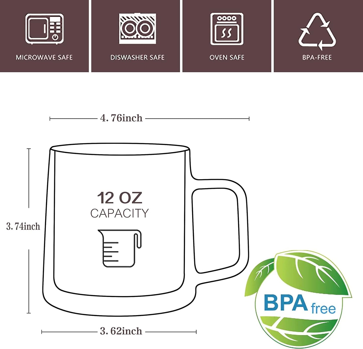 CNGLASS 12oz Glass Coffee Mugs,Double Wall Insulated Glass Cups with Handle,Clear Espresso Mugs for Latte,Cappuccino,Tea Bag,Set of 2