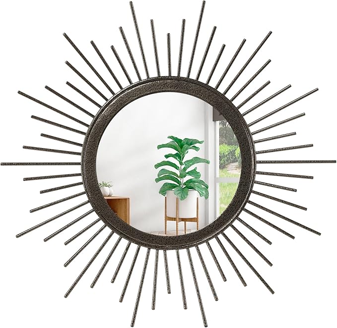Sunburst Spoked Mirrors for Wall Boho Home Round Wall Art Mirror Classic Metal by HLFMVWE