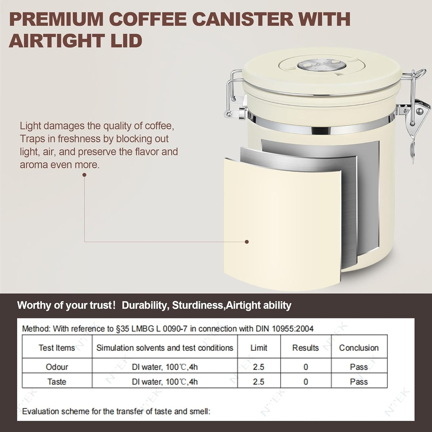 ShanSon Coffee Canister Airtight Coffee Container Stainless Steel Coffee Bean Storage Container with Scoop Coffee Canister for Beans Grounds Sugar Flour Tea Cereal,22OZ,Beige