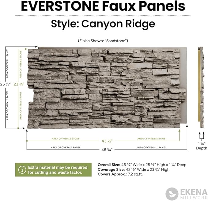 Ekena Millwork 45 3/4"W x 24 1/2"H x 1 1/4"D Canyon Ridge Stacked Stone - Image 2