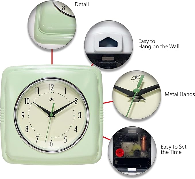 Infinity Instruments Retro Wall Clock – 9-Inch Square Silent Non-Ticking - Image 7