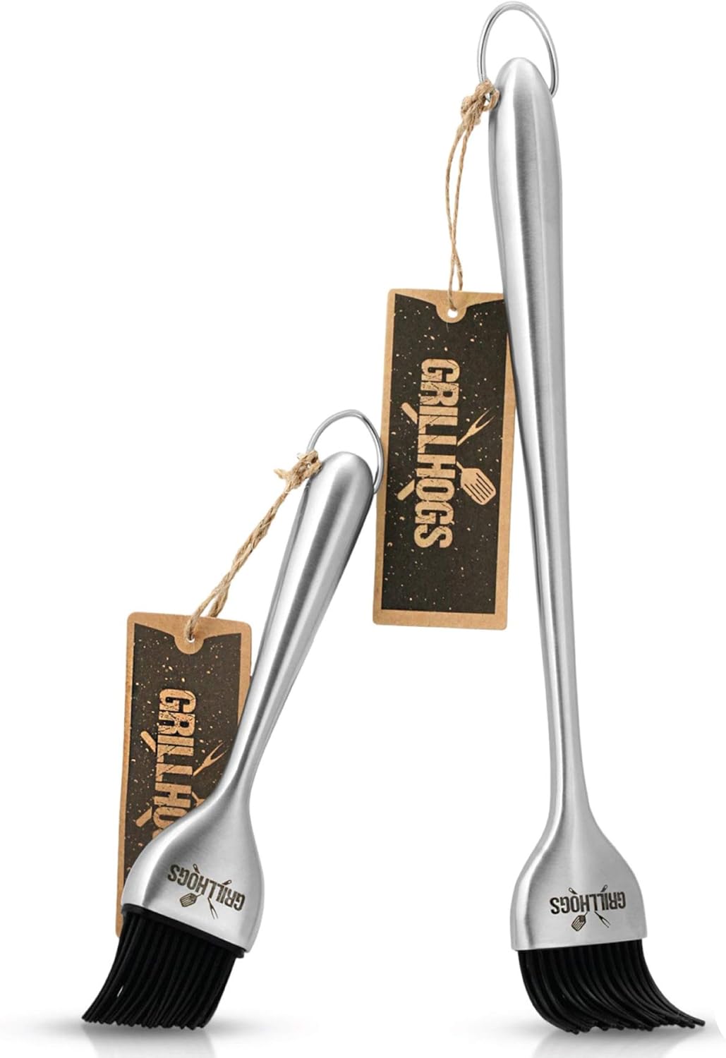 Kitchen Basting Brush, 18/0 Stainless Steel Set of 2 for Grilling & Cooking - 7.5 Inch Precision & 12 Inch Reach Grill Brushes with 480°F Heat Resistant Bristles - Silicone Brush, Pastry, BBQ Brush