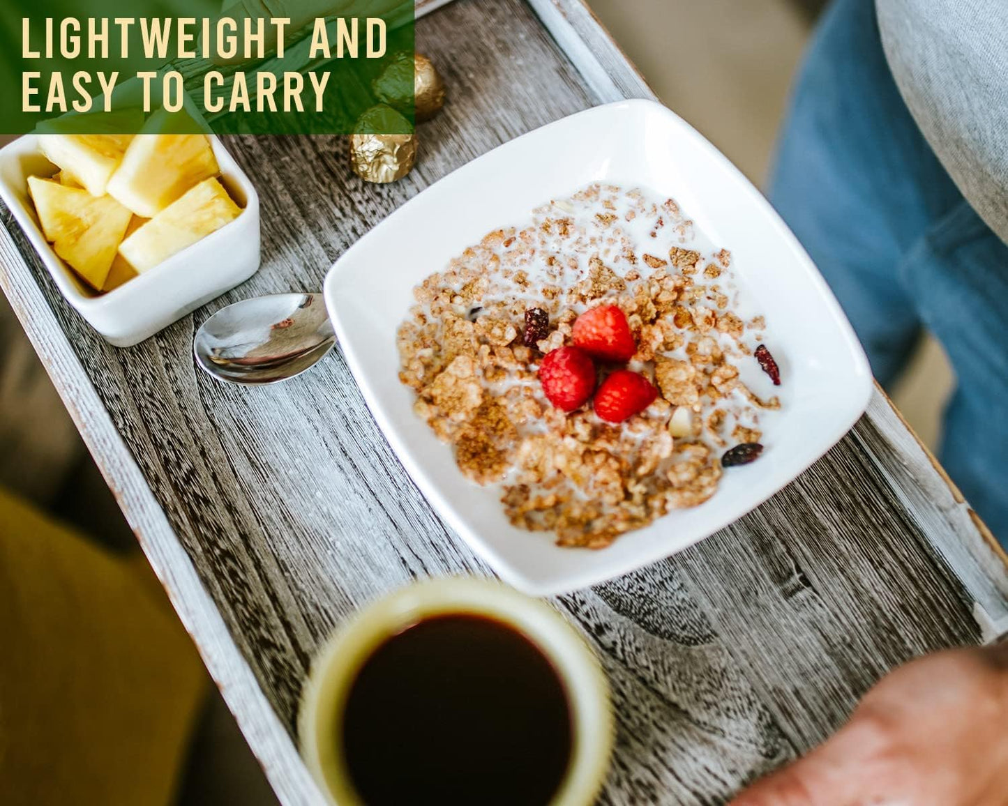 Serving Trays Set of 3 - Ottoman Wood Trays for Entertainment, Food and Décor - Rustic Farmhouse Distressed Wood Finish - Rustic White