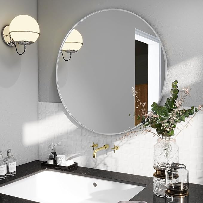 BEAUTYPEAK 30 Inch Round Mirror, Metal Frame Circle Mirror, Wall Mounted - Image 8