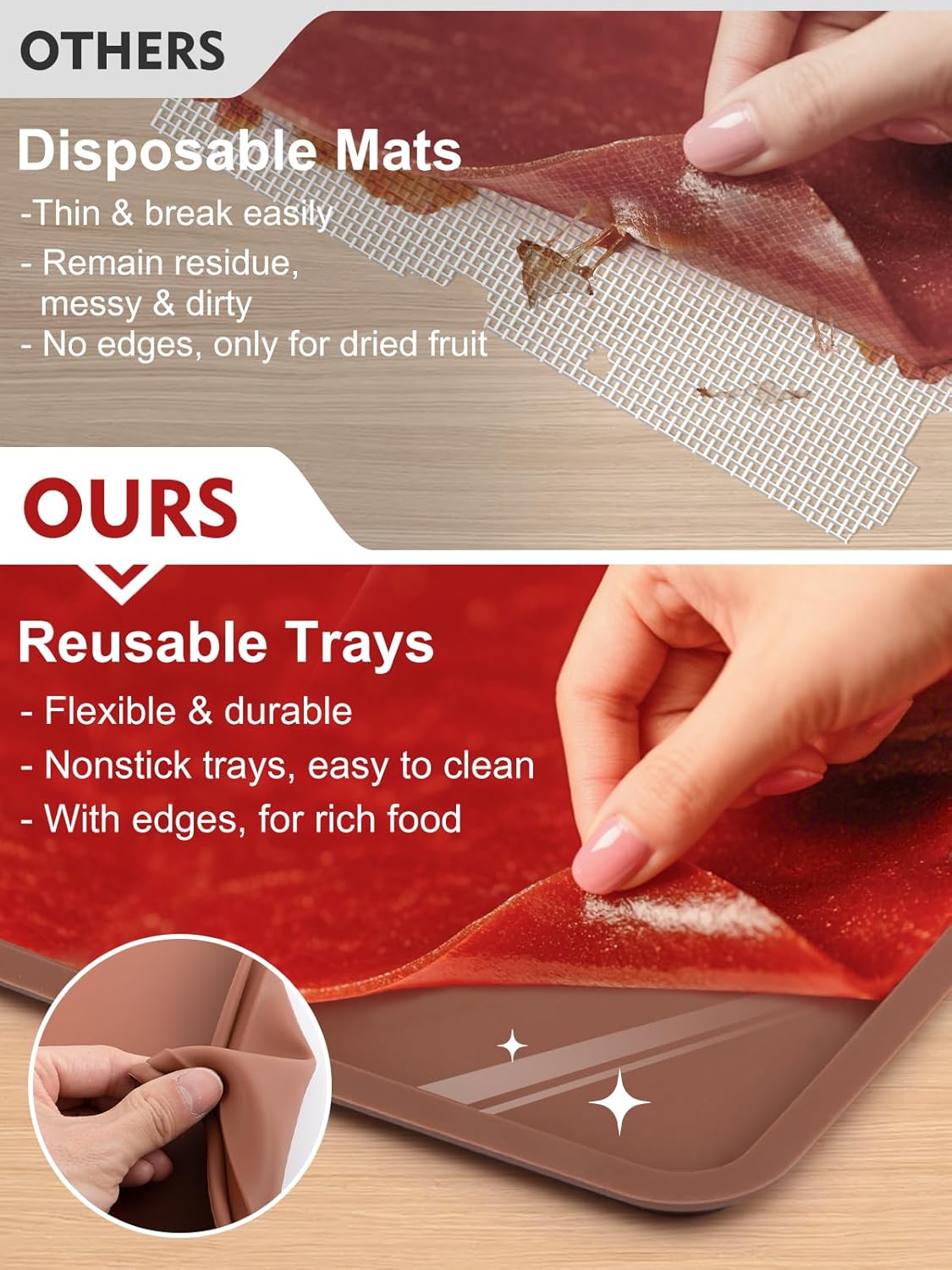 Aulock 3 Pcs Silicone Food Dehydrator Sheets with Edge, Compatible with Cosori/Excalibur/Magic Mill 14" x 14" Trays, Square Non-stick Tray Liner, High Temperature Resistance Reusable Dryer Mats