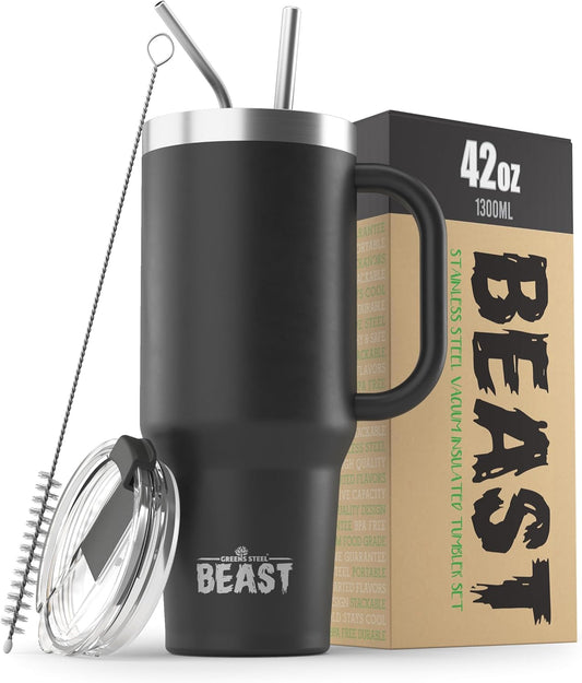 Beast 42 oz Tumbler Stainless Steel Vacuum Insulated Coffee Ice Cup Double Wall Travel Flask (Matt Black)