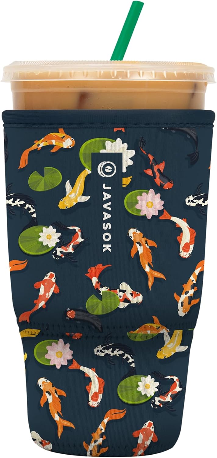 Sok It JavaSok Iced Coffee & Cold Soda Insulated Neoprene Cup Sleeve (Koi Garden, Large: 30-32oz)
