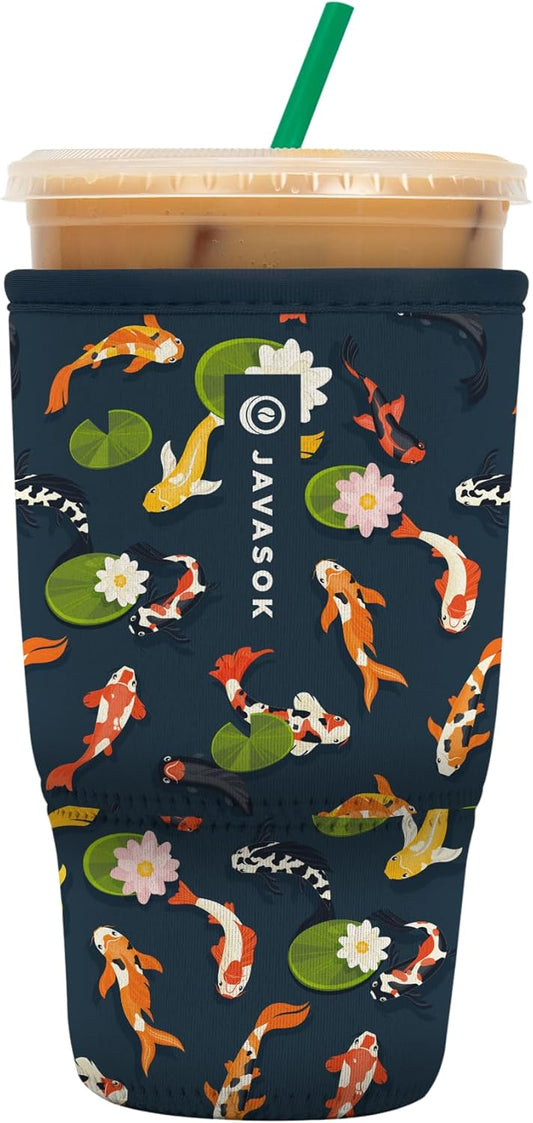 Sok It JavaSok Iced Coffee & Cold Soda Insulated Neoprene Cup Sleeve (Koi Garden, Large: 30-32oz)