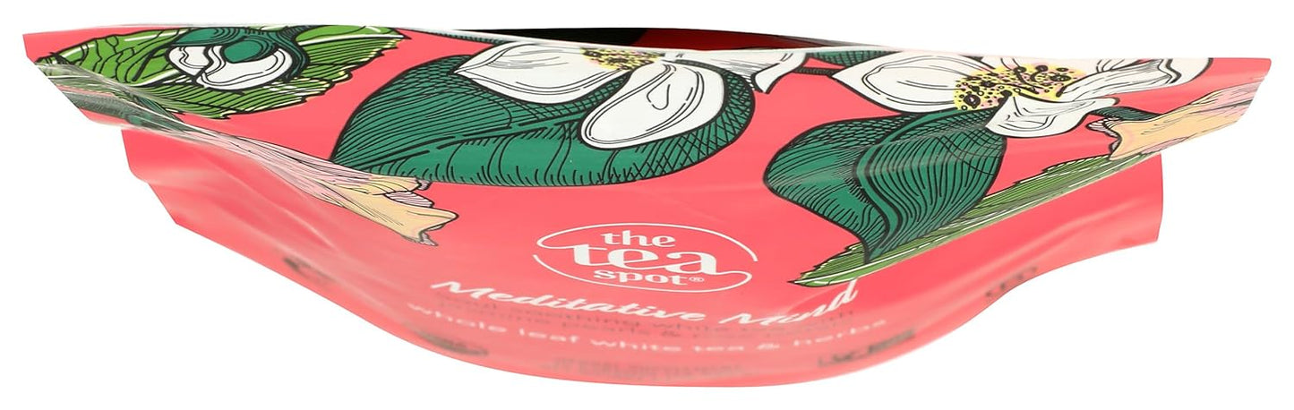 The Tea Spot Organic Meditative Mind Herbal Tea | Blend of White Tea, Jasmine and Rose | Calming & Welness Caffeine Free Elixir |15 tea bags for Gourmet Giftng