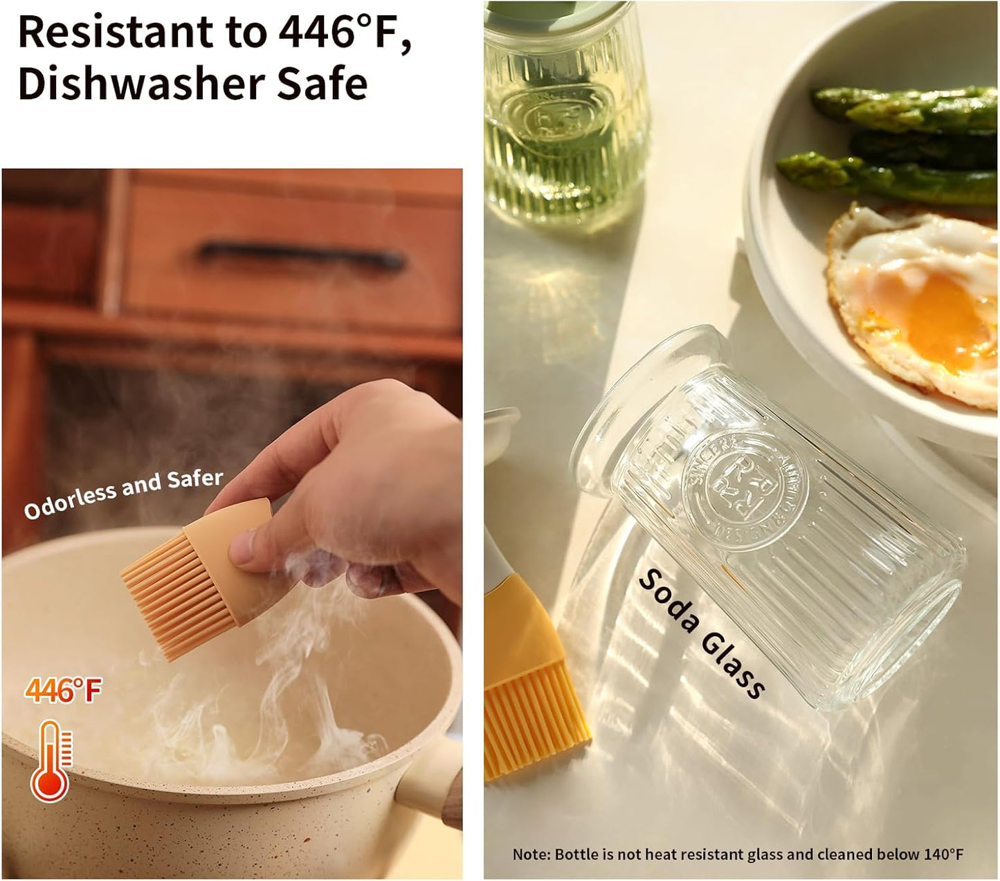 Oil Dispenser with Brush - Glass Olive Oil Dispenser for Kitchen, 3 IN 1 Oil Dispenser Bottle with Silicone Basting Brush for Cooking Vinegar Sauce BBQ Grill Frying (White)