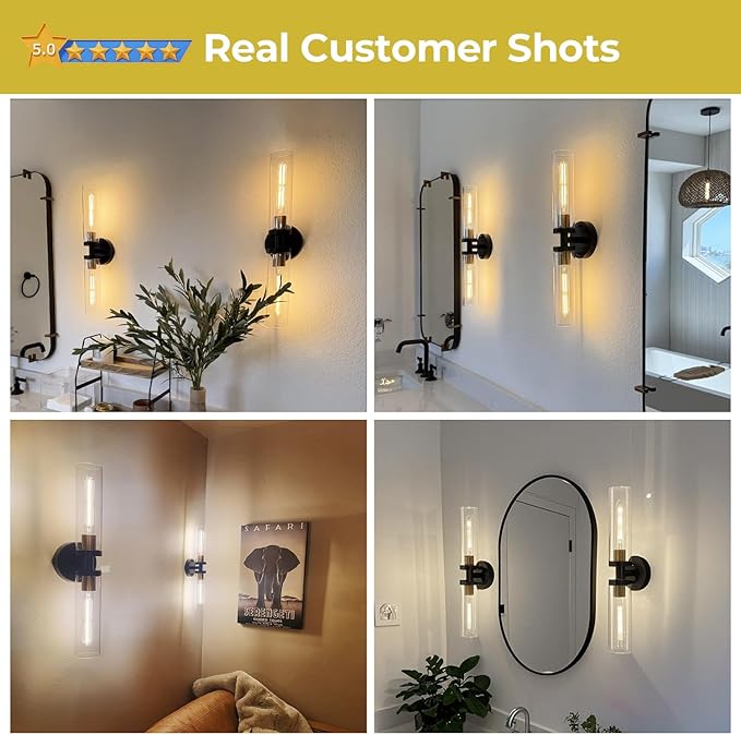 Indoi Black and Gold Wall Sconce, Hardwired Bathroom Sconces Wall Lighting - Image 5