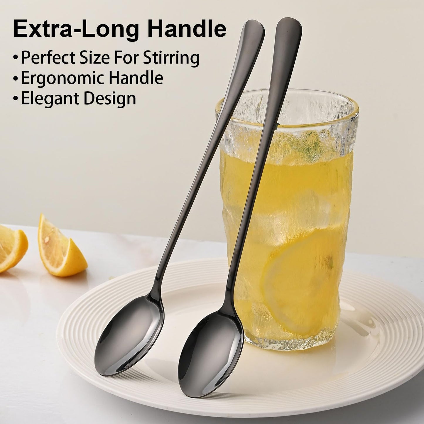 7.5 Inches Black Coffee Stirring Spoons Set,Set Of 8 Stanless Steel Iced Teaspoons,Long Handle Mixing Spoons For Cocktail And Sundae,Long Ice Cream Spoons
