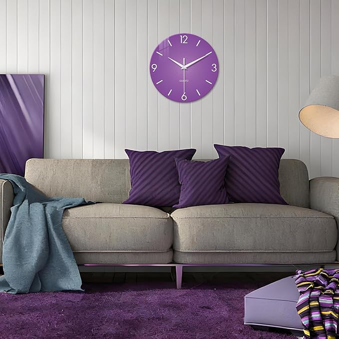 XFM Round Purple Wall Clock 14 Inch Silent Non-Ticking Battery Operated - Image 5