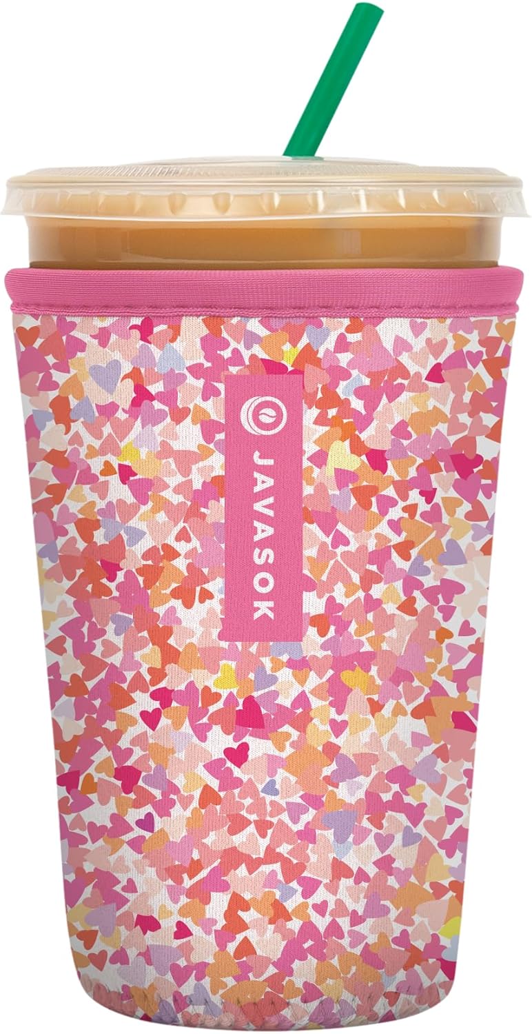 Sok It JavaSok Iced Coffee & Cold Soda Insulated Neoprene Cup Sleeve (Floral Hearts, Medium: 22-28oz)