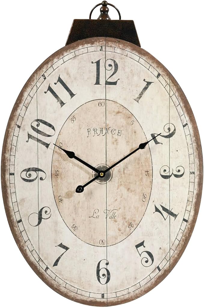 24" H * 18" W Large Oval Wall Clock, Vintage French Decorative Wall Clock - Image 2