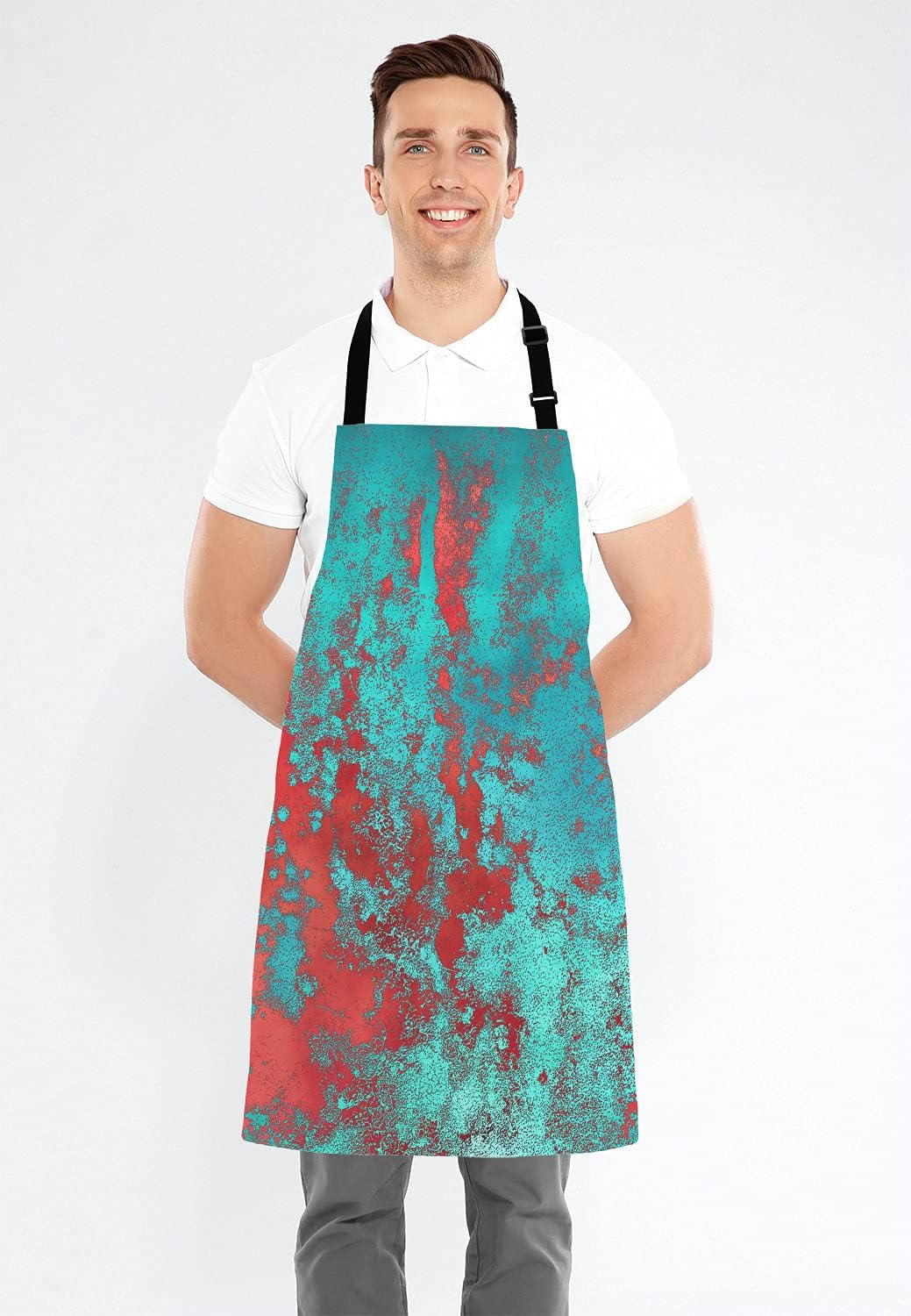 Red and Turquoise Apron, Funny Baking Apron Blood Splatter Novelty Cooking Chef Present For Men Womens Baking Present Full BBQ Grilling Kitchen Apron