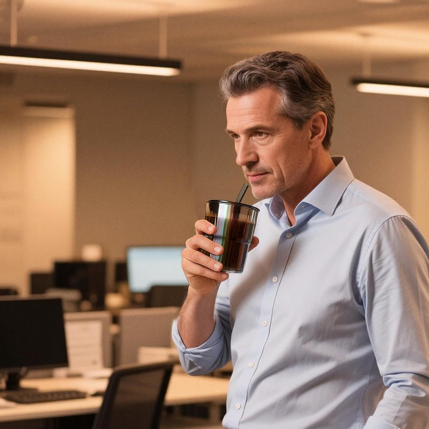 13 oz Glass Tumbler with Glass Straw and Lid, Leak-Proof Reusable Travel Cup for Iced Coffee, Tea, Matcha, Fruit Juice – Thick Wall Clear Water Bottle (Amber, 4 Pack)