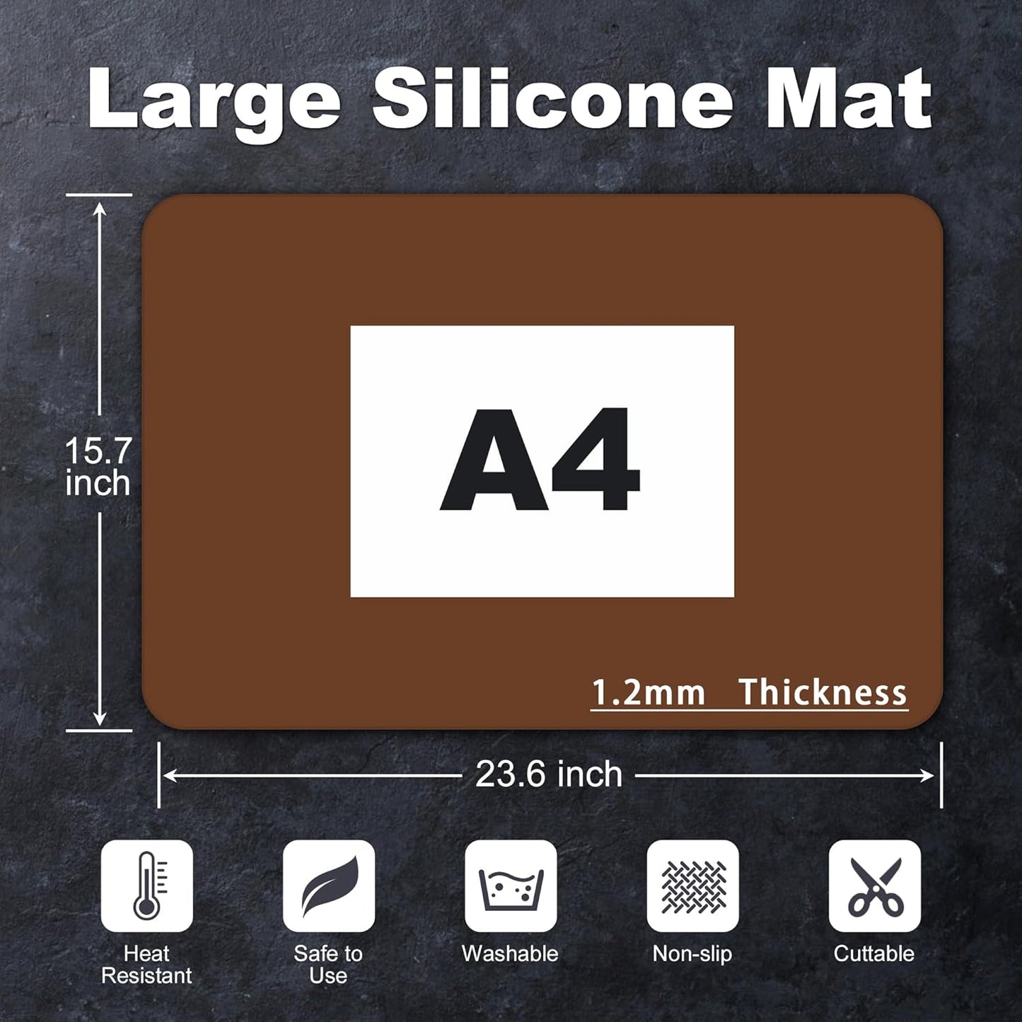 Silicone Mat for Kitchen Counter, Silicone Mat Trimable to Size (Brown, 23.6×15.7inch-2PCS), BPA-Free Silicone Placemat, Heat-Resistant NonSlip Table Mat for Air Fryer, Countertop Protector Mat