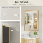 36x36 Inch Bathroom Mirror for Wall, Anti-Rust Oak Wood Grain Metal Framed - Image 5