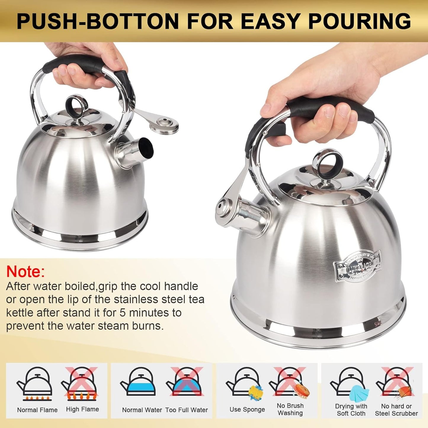 Tea Kettle for Stovetop, Food Grade Stainless Steel Water Kettle, Tea Pot for Home & Kitchen, 3.0 Qt