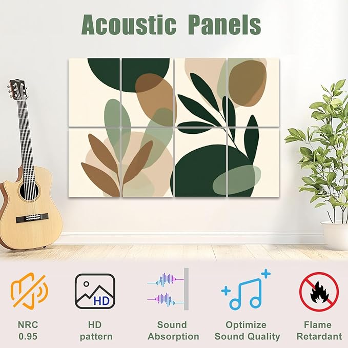 8 Pack Art Acoustic Panels Sound Absorbing Boho Botanical Leaf Orange Green - Image 3