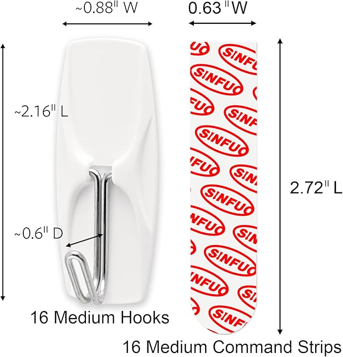 Sinfuo Wire Hooks for Wall Medium 16 Hooks, Heavy Duty Wall Hooks - Image 2