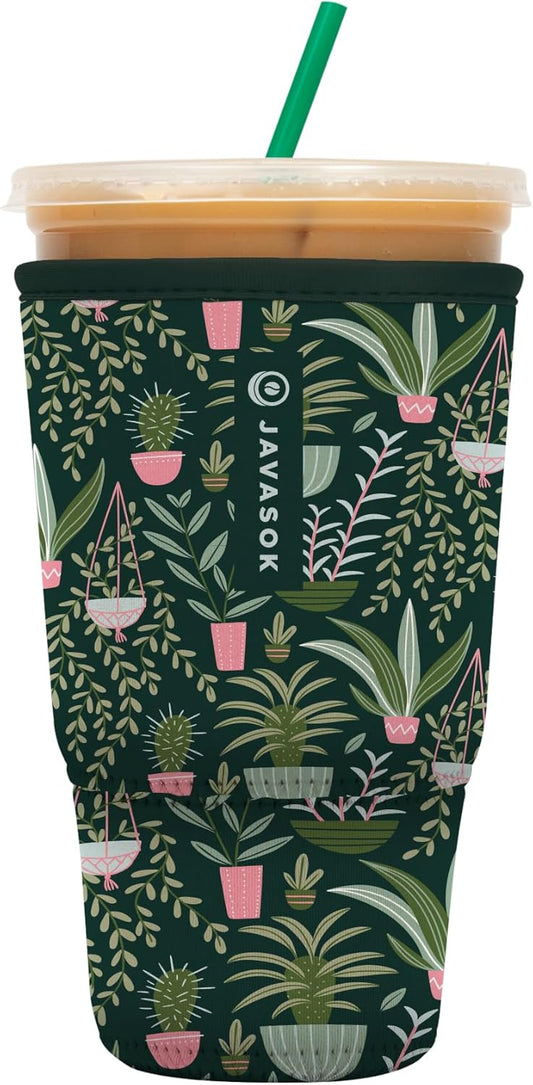 Sok It JavaSok Iced Coffee & Cold Soda Insulated Neoprene Cup Sleeve (Green Living, XLarge: 38-42oz)