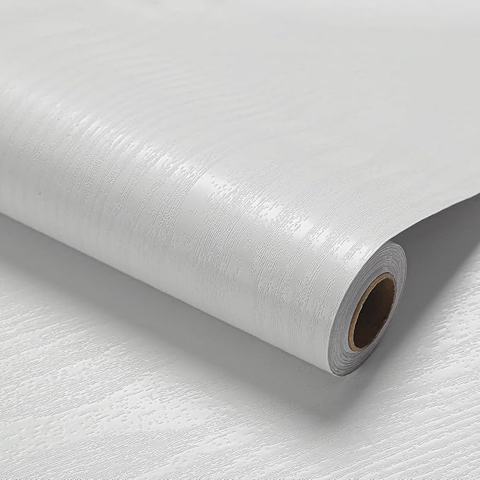 White Wood Wallpaper PVC, 17.5x100 Inch Self-Adhesive Wallpaper, Waterproof by LOVADA