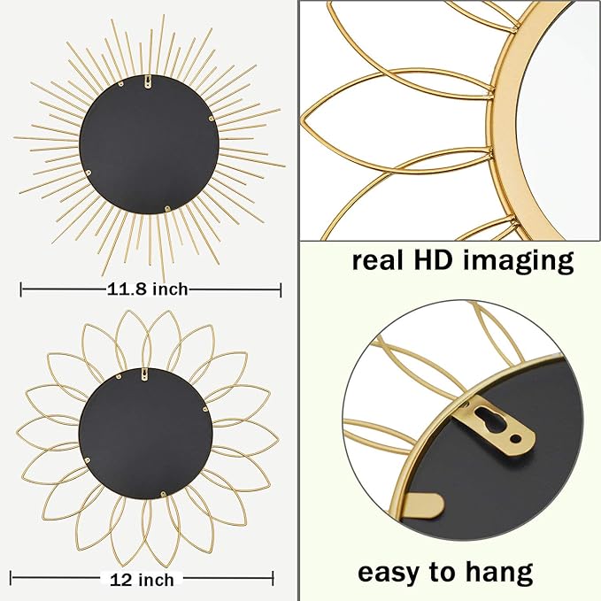 3 Pack Metal Mirrors for Wall Sunburst Wall Mirrors Home Décor Decorative - Image 7