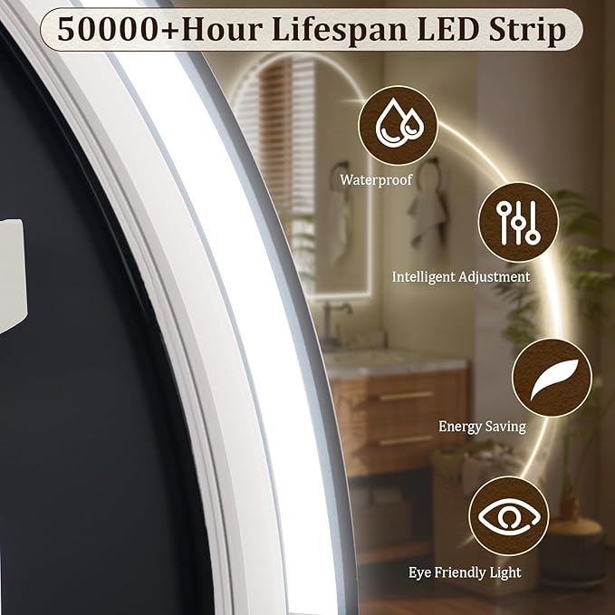 BEAUTYPEAK LED Arch Bathroom Mirrors - Image 3