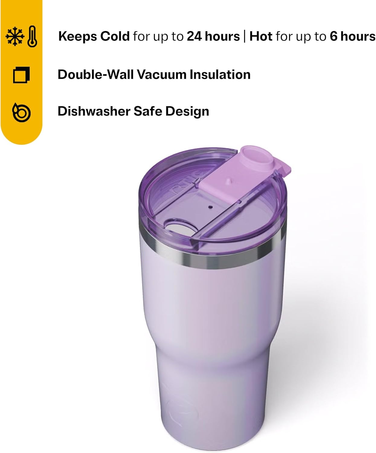 RTIC 30oz Essential Tumbler with Lid, Insulated, Stainless Steel, Metal, Double Wall Vacuum-Insulation, Ceramic Lined, Travel Cup for Iced Coffee, Tea, Hot and Cold Drink, Lavender Glitter