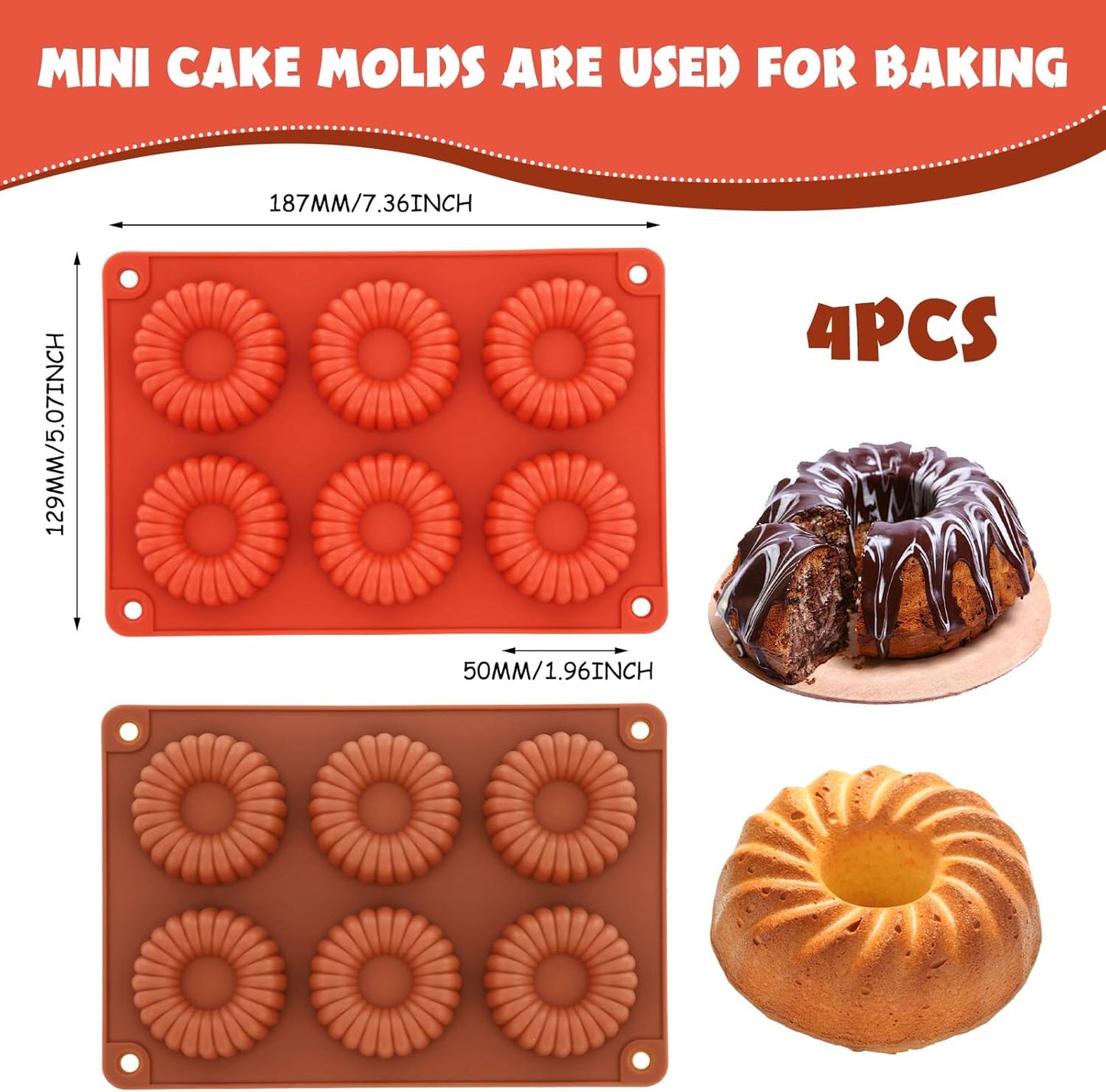 4 PCS Silicone Molds for Baking Non Stick Jello Molds with 6 Cavity Gelatin Mold for Baking Cupcakes Donuts Chocolate Muffins Brownies Jelly
