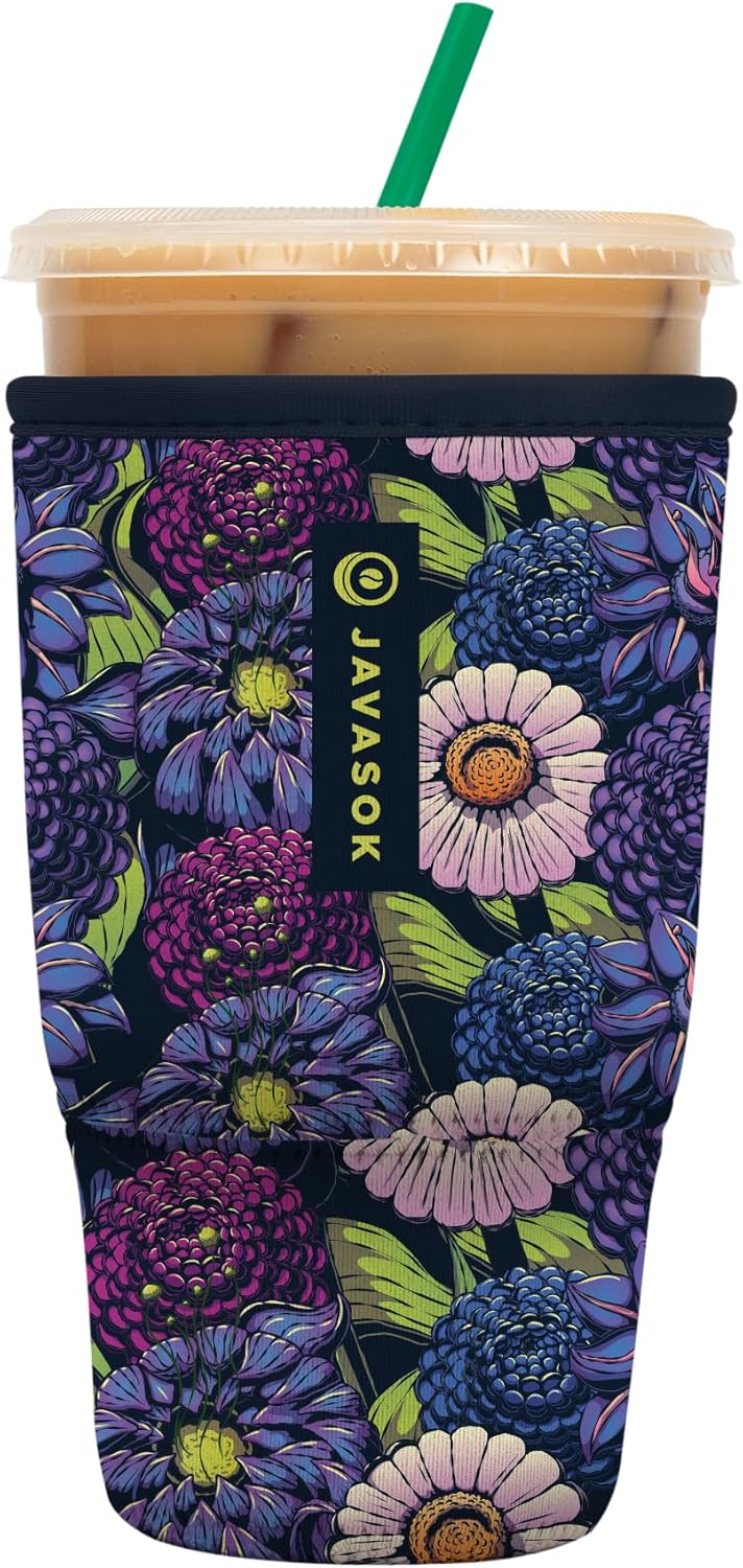 Sok It JavaSok Iced Coffee & Cold Soda Insulated Neoprene Cup Sleeve (Secret Garden, Large: 30-32oz)