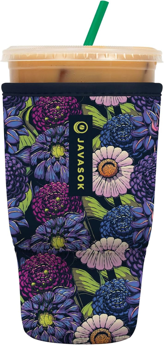 Sok It JavaSok Iced Coffee & Cold Soda Insulated Neoprene Cup Sleeve (Secret Garden, Large: 30-32oz)