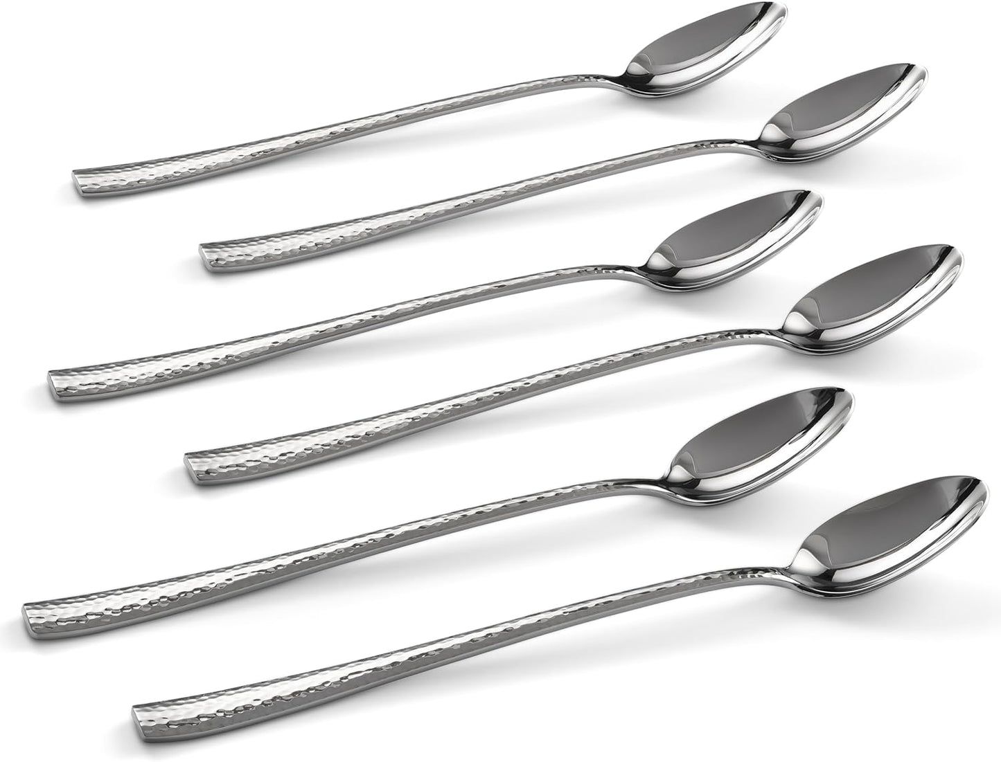 Hudson Essentials Hammered Iced Tea Spoons, 18/10 Stainless Steel Long Handle Spoons for Stirring Cocktails, Tea, Coffee, Set of 6