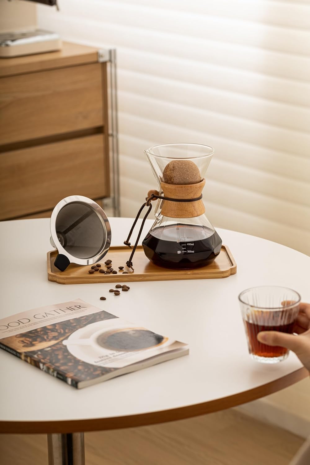 Pour Over Coffee Maker With Wood Sleeve，13.5oz/400mlPour Over Coffee Dripper,Pour Over Coffee Maker Set With Cork Stopper (13.5oz/400ml)