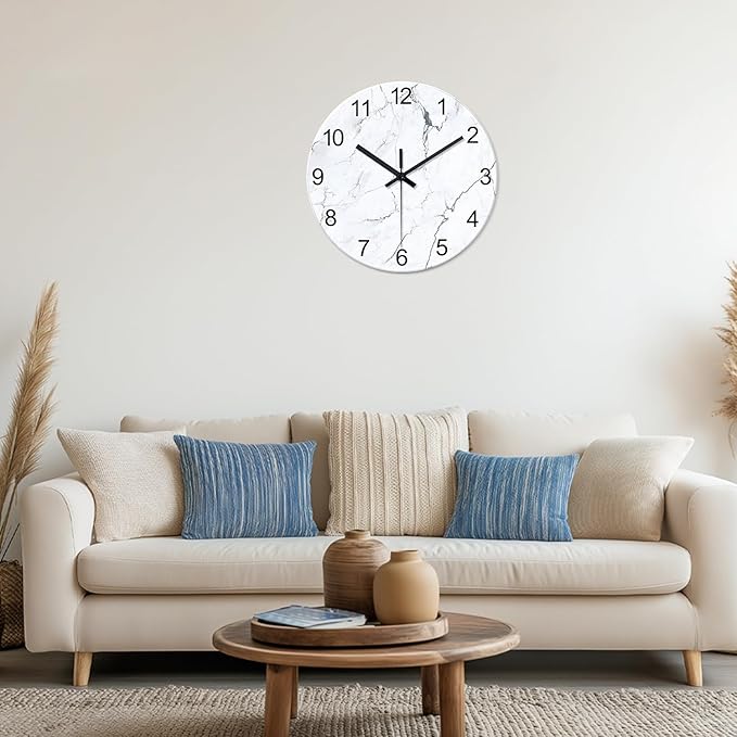 White Marble Glass Wall Clocks Battery Operated 12 Inch Abstract Decorative - Image 2