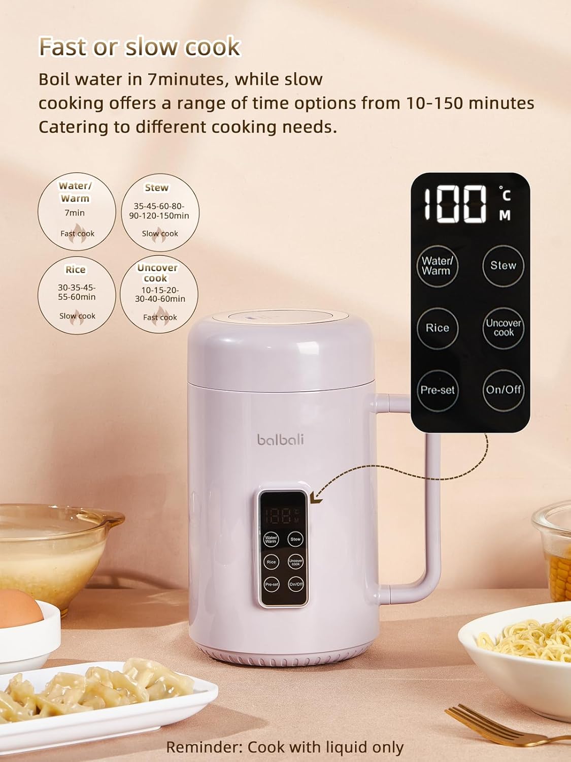 balbali Portable Electric Pot for Cooking Dorm Room - 28oz Non-stick Travel Electric Kettle, Mini Hot Pot with Temperature and Time Control - Self Heating Soup/Rice/Ramen Cooker/Warmer Purple