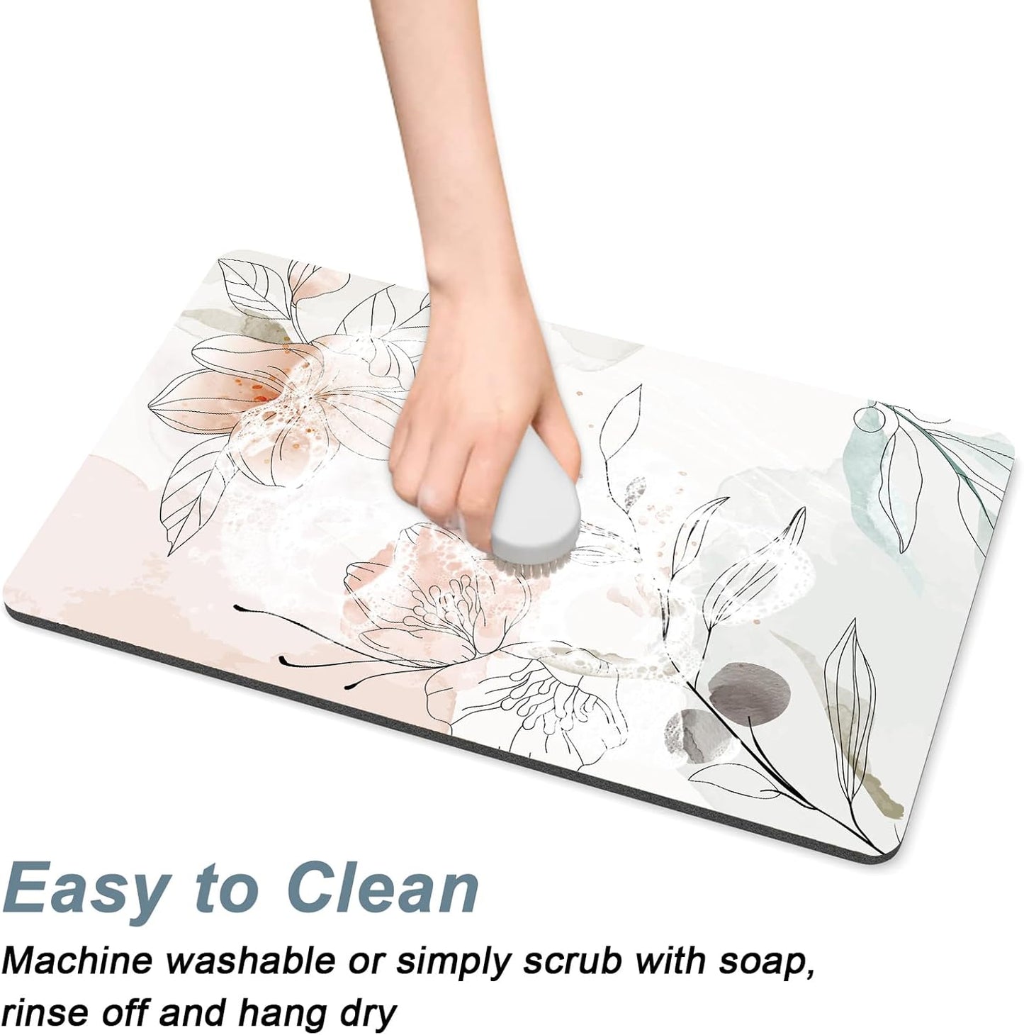 Rnivvi Coffee Mat, 12" x 19" Cute Coffee Bar Mats for Espresso Machine Station Accessories and Organizer, Hide Stain Rubber Backed Absorbent Dish Drying Pad for Kitchen Counter, Watercolor Flowers