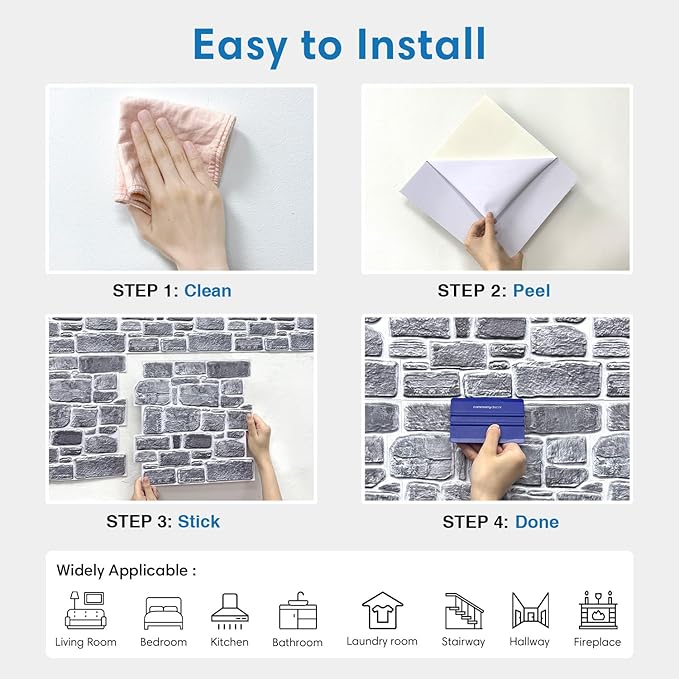 COMSTICKC 3D Faux Stone Wall Panel, Peel and Stick Tiles, Self-Adhesive PVC - Image 8