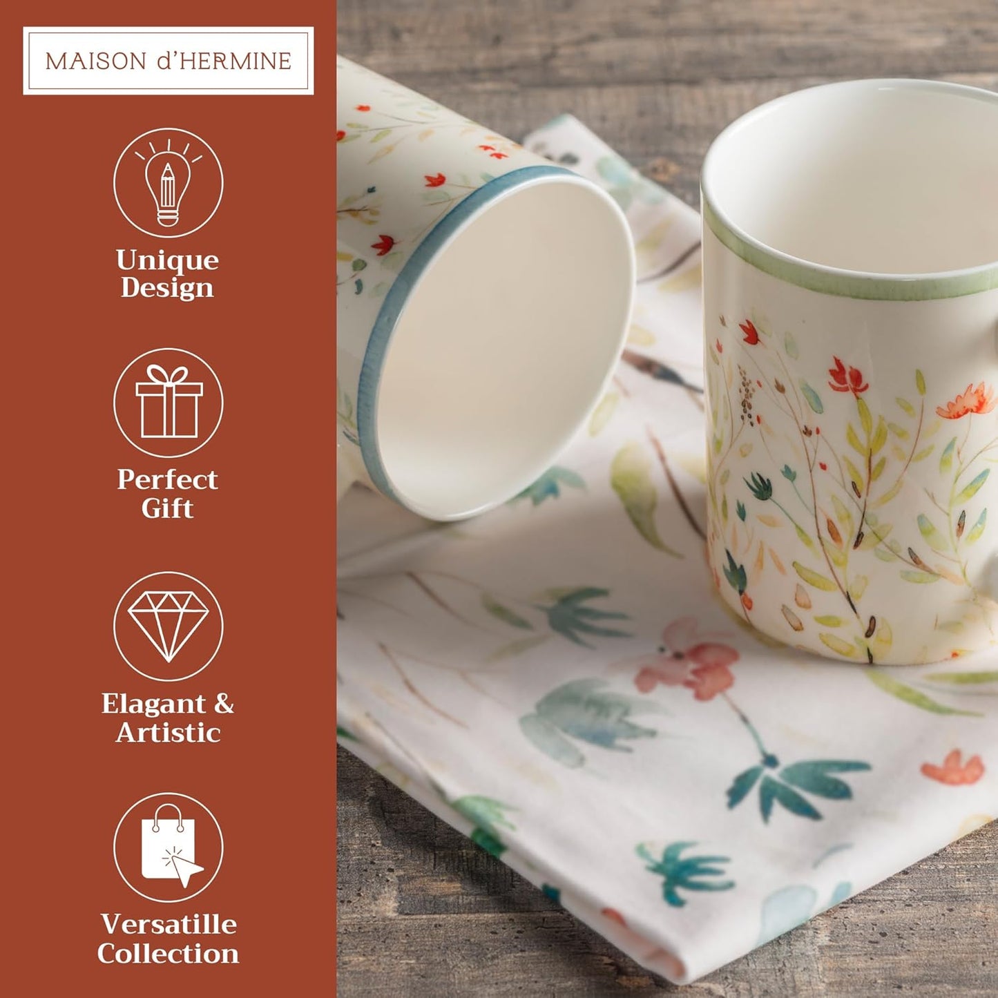 Maison d' Hermine Coffee Mug with Handles Fine Bone China Mugs Pack of Two Tea Cups for Hot Beverages Cappuccino Latte Home Restaurant Office Perfect for Gift (Colmar, 15 Ounce)