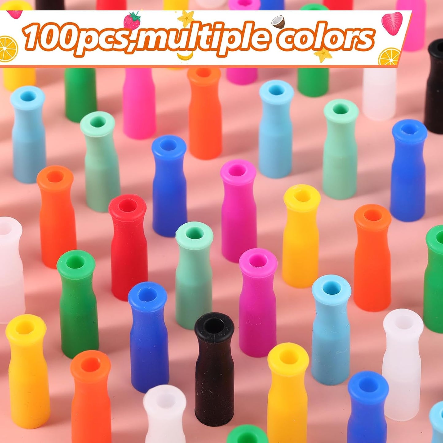 Zhehao 100 Pcs Silicone Straw Tip Multicolored Straw Tip Cover Reusable Silicone Cover Metal Tip for 6mm Outer Diameter Metal Stainless Steel, 11 Assorted Color