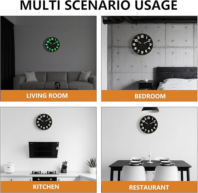 Glow in The Dark Wall Clock, Large Easy Read Numbers Tempered Glass Night Light - Image 9