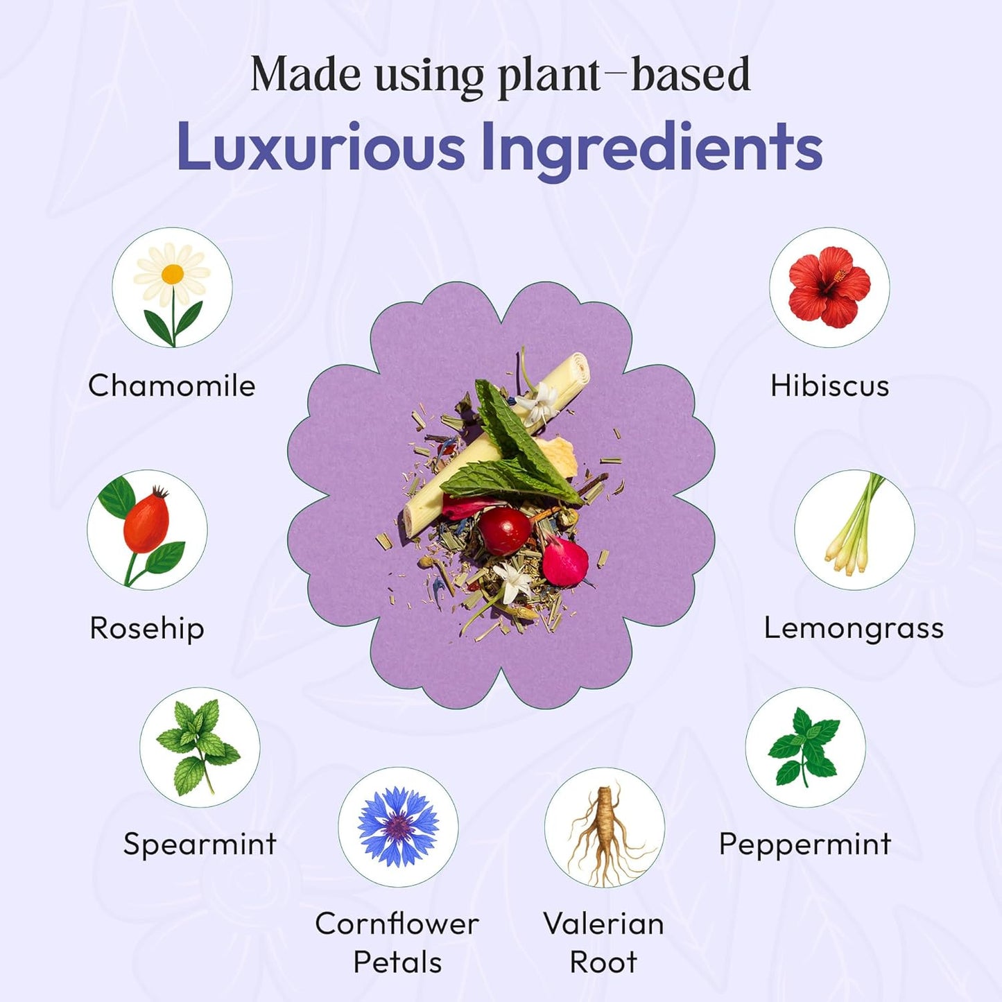 Chamomile Tea with Hibiscus, Peppermint, Spearmint, Rosehip, Valerian Root, Lemongrass, Cornflowers – Kosher, Vegan, No Caffeine – Calming Mint-Citrus Evening Herbal Drink for Relaxation (25 Tea Bags)